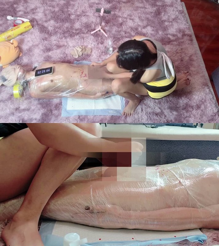 #妤妤cdsm 【室内篇】保鲜膜全包小男娘（下）包起来了还能反抗？痛苦到把机位都撞翻了！原味内裤套头+射后丝袜龟责.mp4